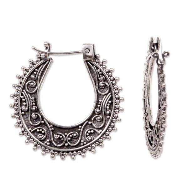 Alternate image for Artisan Crafted Sterling Silver Hoop Earrings Kuta Moon