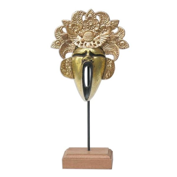 Alternate image for Cultural Copper and Wood Mask from Indonesia Yawning King