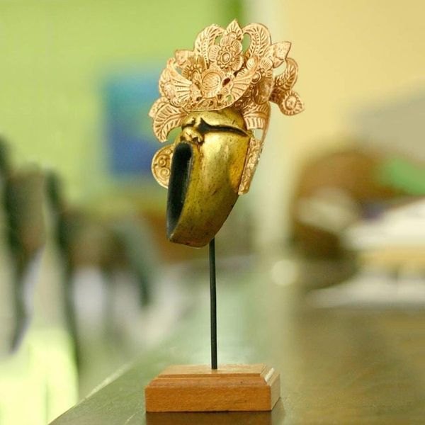 Alternate image for Cultural Copper and Wood Mask from Indonesia Yawning King