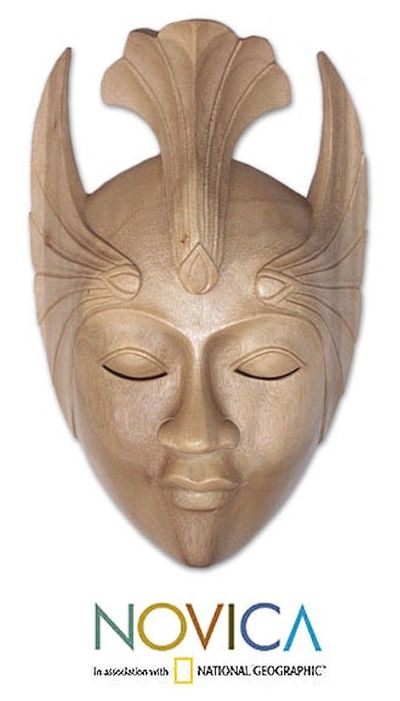 Alternate image for Hibiscus Wood Modern Mask Sleeping Miss Fan
