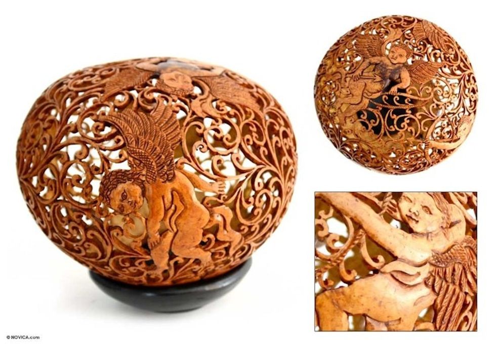 Hand Made Romantic Coconut Shell Sculpture 'Cupid's Arrow'