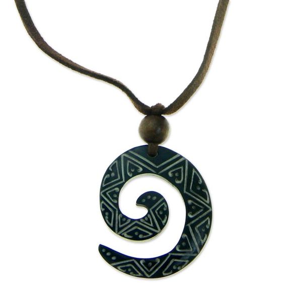 Alternate image for Cow Bone and Wood Pendant Necklace Spiraling Star