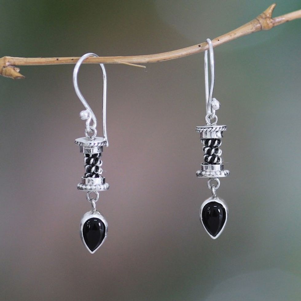Sterling Silver Onyx Drop Earrings 'Temptation'