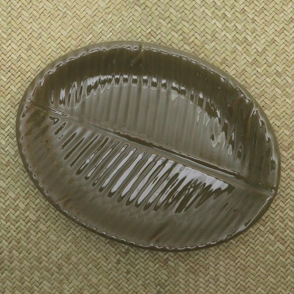 Alternate image for Fair Trade Stoneware Ceramic Serving Platter Oval Banana Leaf