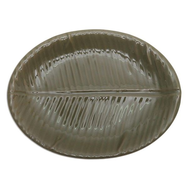 Alternate image for Fair Trade Stoneware Ceramic Serving Platter Oval Banana Leaf