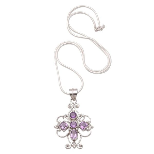 Alternate image for Amethyst Sterling Silver Pendant Necklace Floral Cross