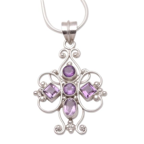 Alternate image for Amethyst Sterling Silver Pendant Necklace Floral Cross