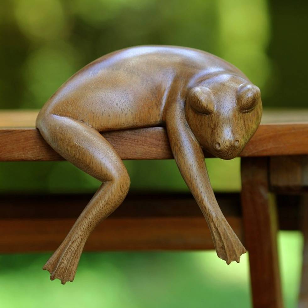 Wood sculpture 'Sleeping Frog'