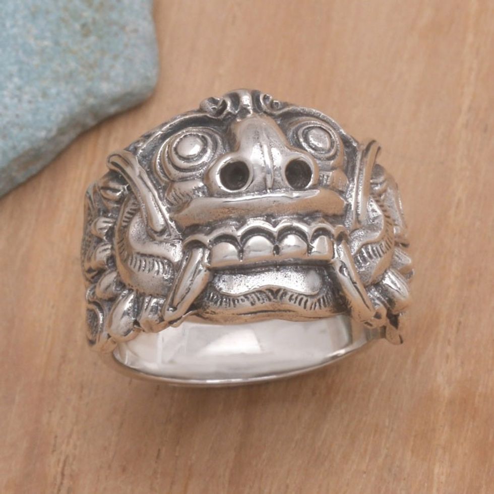 Men's Artisan Crafted Sterling Silver Band Ring 'Rangda'