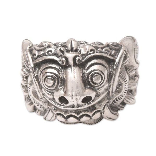 Alternate image for Mens Artisan Crafted Sterling Silver Band Ring Rangda