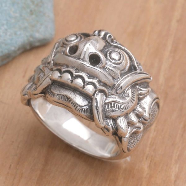 Alternate image for Mens Artisan Crafted Sterling Silver Band Ring Rangda