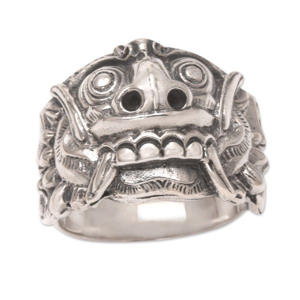 Alternate image for Mens Artisan Crafted Sterling Silver Band Ring Rangda