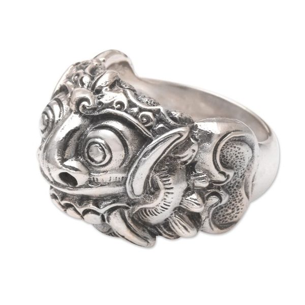 Alternate image for Mens Artisan Crafted Sterling Silver Band Ring Rangda