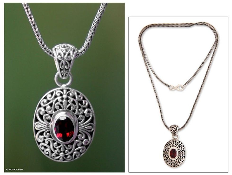 Unique Sterling Silver and Garnet Pendant Necklace 'Scarlet Beauty'