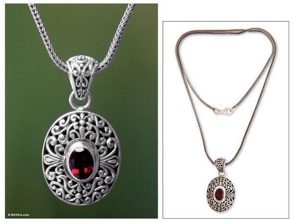 Alternate image for Unique Sterling Silver and Garnet Pendant Necklace Scarlet Beauty