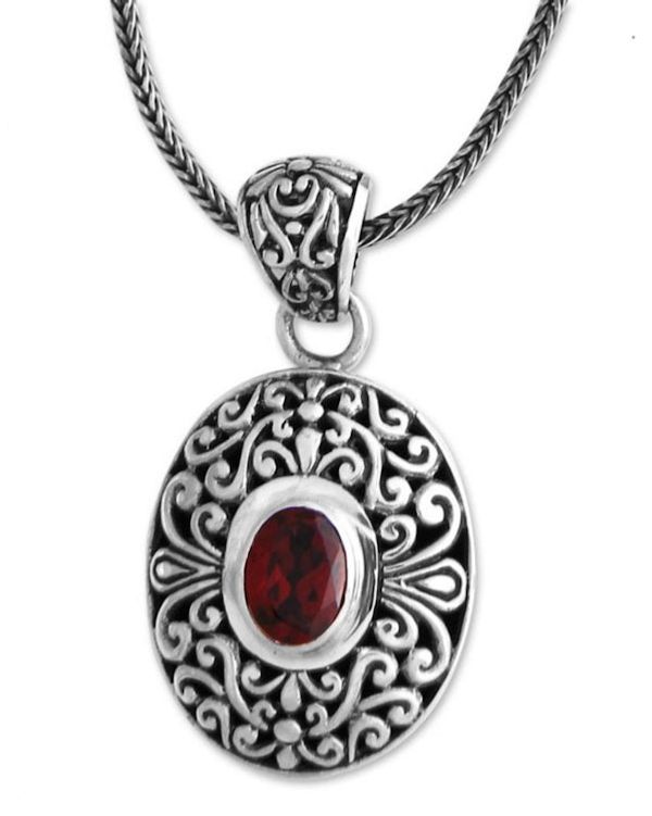 Alternate image for Unique Sterling Silver and Garnet Pendant Necklace Scarlet Beauty
