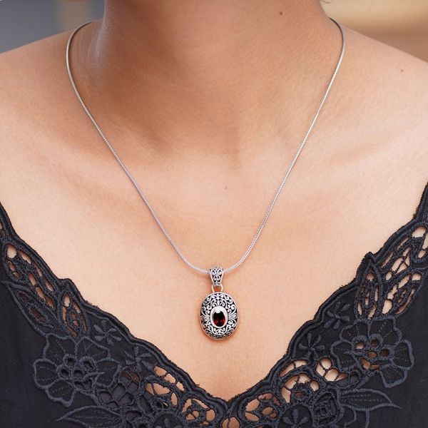 Alternate image for Unique Sterling Silver and Garnet Pendant Necklace Scarlet Beauty