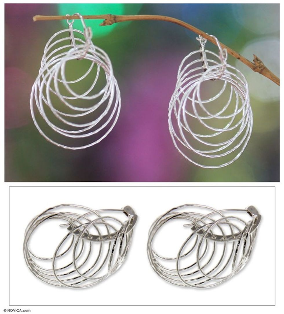 Unique Sterling Silver Dangle Earrings from Indonesia 'Nine Links'