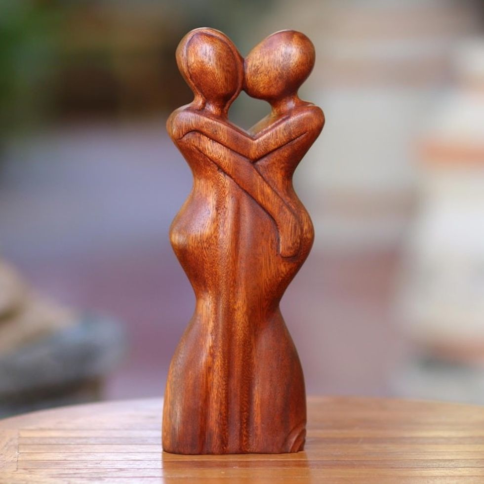 Original Wood Sculpture Hand Carved in Indonesia 'Anniversary Embrace'
