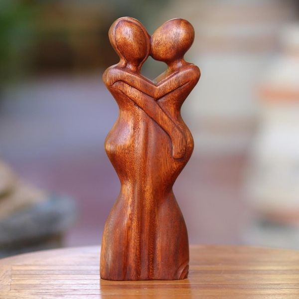 Alternate image for Original Wood Sculpture Hand Carved in Indonesia Anniversary Embrace
