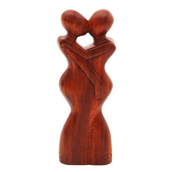 Alternate image for Original Wood Sculpture Hand Carved in Indonesia Anniversary Embrace