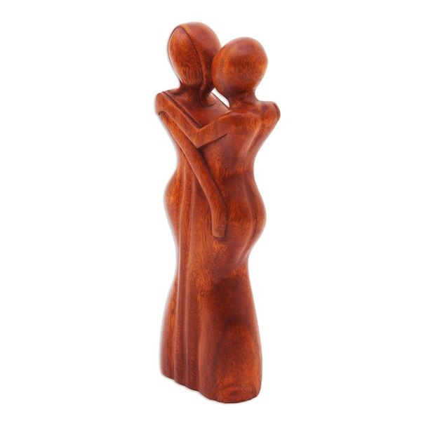 Alternate image for Original Wood Sculpture Hand Carved in Indonesia Anniversary Embrace