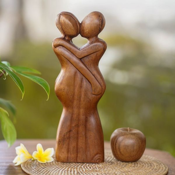 Alternate image for Original Wood Sculpture Hand Carved in Indonesia Anniversary Embrace