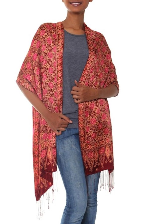 Alternate image for Hand Made Indonesian Silk Shawl Scarlet Lily