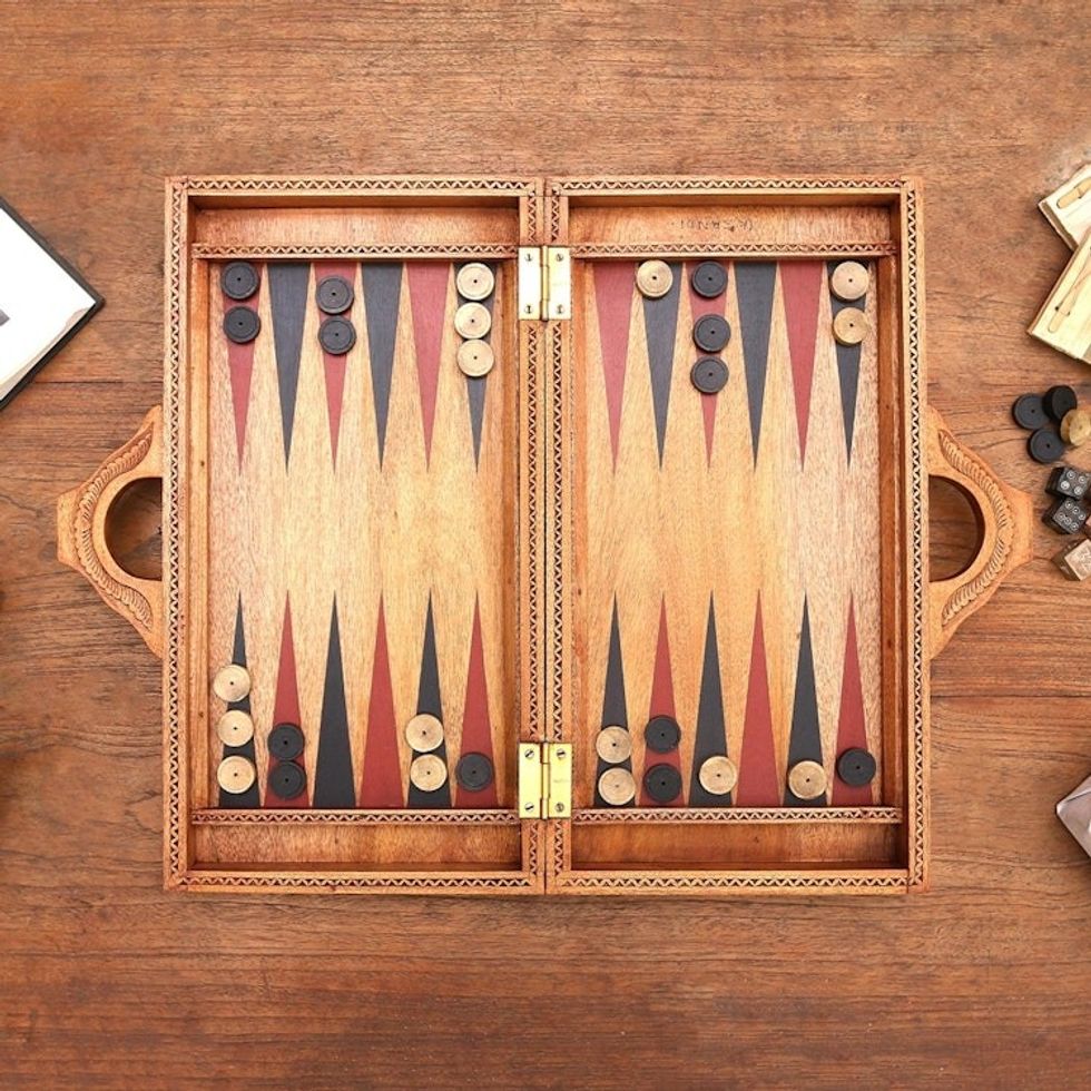 Folding Hand Carved Backgammon Set 'Inner Secrets'