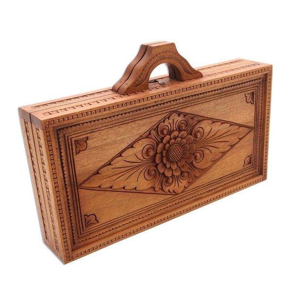 Alternate image for Folding Hand Carved Backgammon Set Inner Secrets