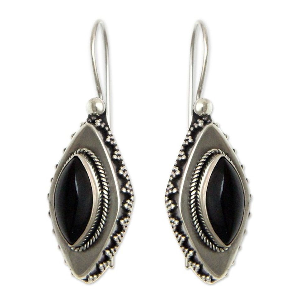 Onyx drop earrings 'Diamond Sparkle'