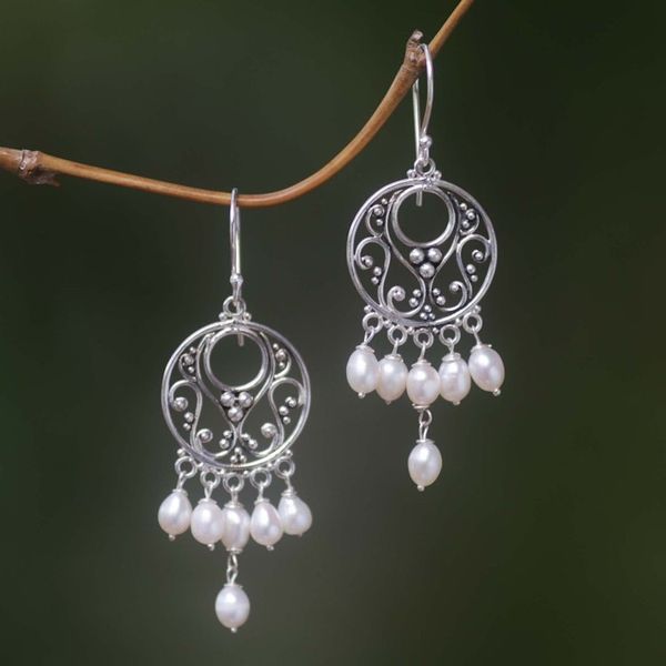 Alternate image for Pearl Sterling Silver Chandelier Earrings Moonbeams