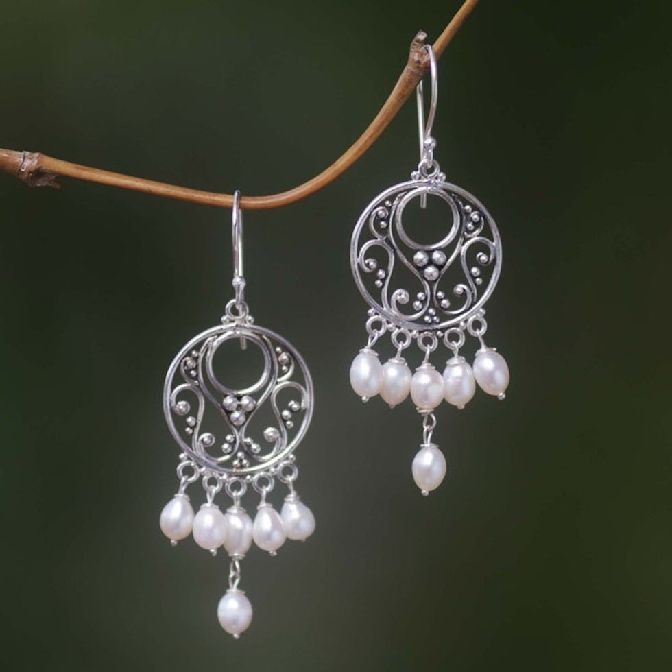 Pearl Sterling Silver Chandelier Earrings 'Moonbeams'