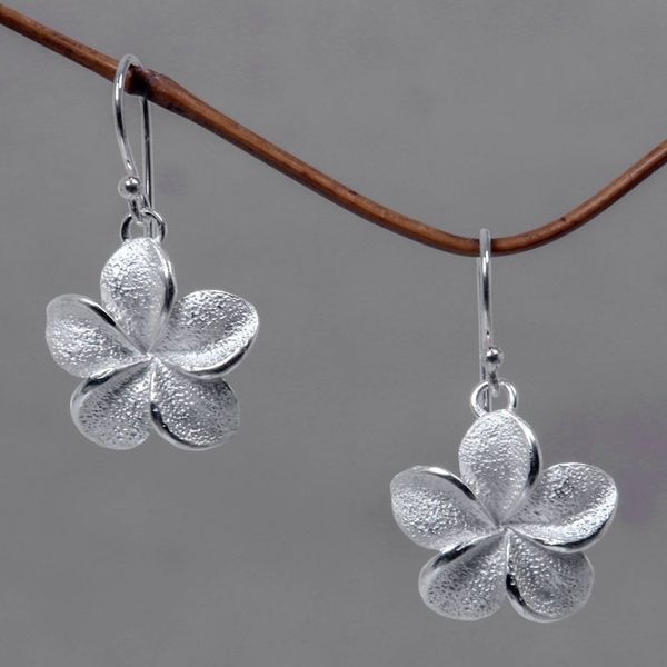 Alternate image for Floral Sterling Silver Dangle Earrings Frangipani