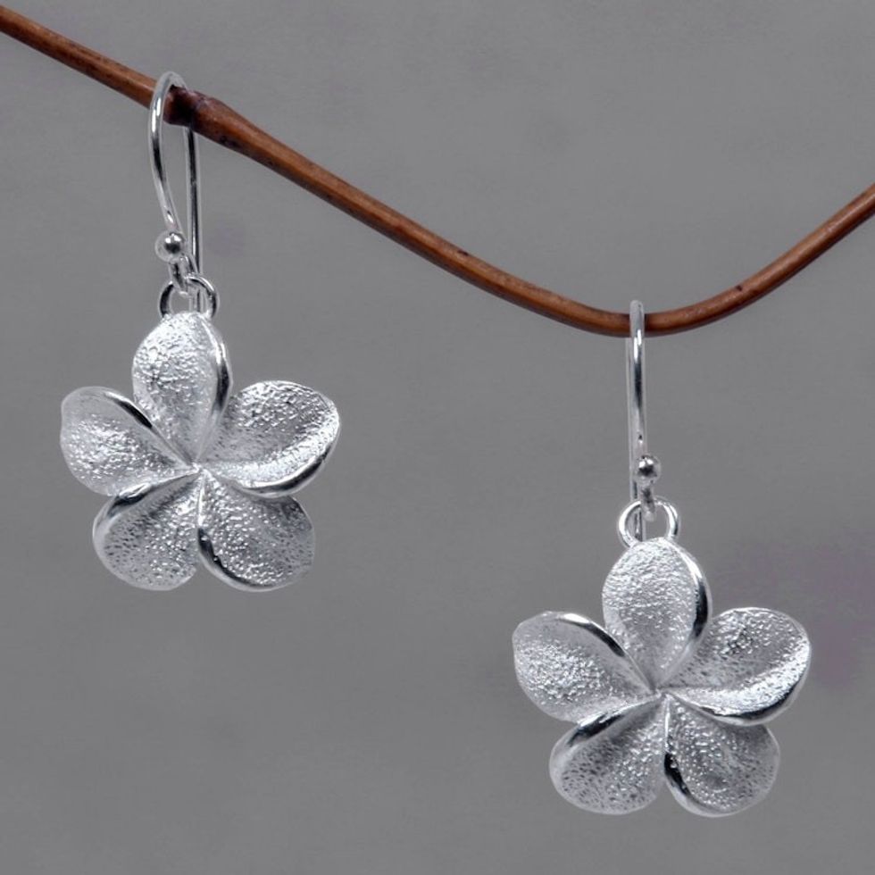 Floral Sterling Silver Dangle Earrings 'Frangipani'