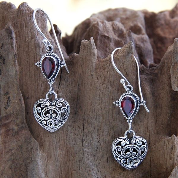 Alternate image for Heart Shaped Sterling Silver and Garnet Earrings Loves Compassion