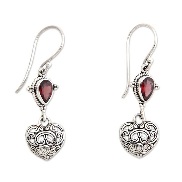 Alternate image for Heart Shaped Sterling Silver and Garnet Earrings Loves Compassion