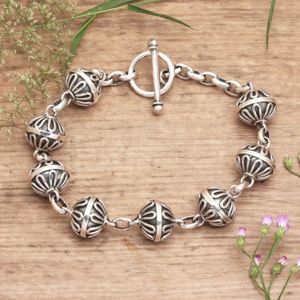 Sterling Silver Link Bracelet from Indonesia 'Lace Baubles'