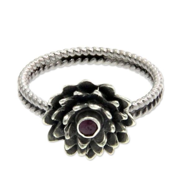 Alternate image for Hand Made Floral Sterling Silver and Ruby Ring July Water Lily