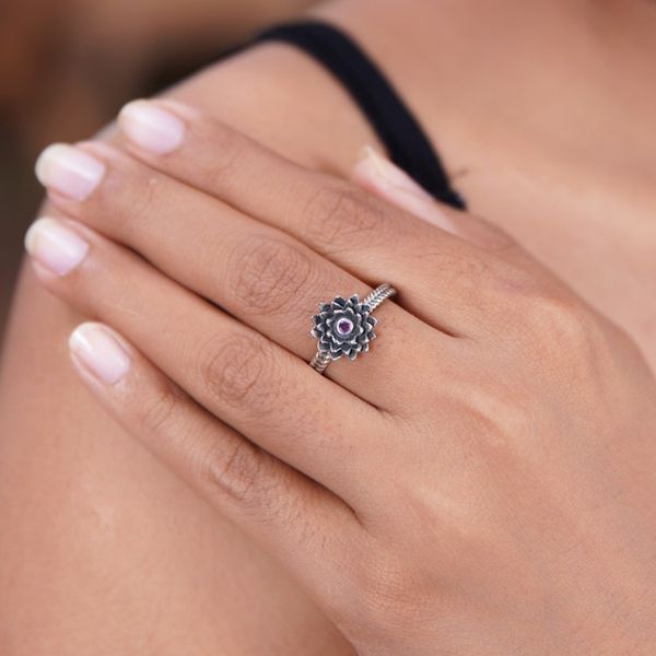 Alternate image for Hand Made Floral Sterling Silver and Ruby Ring July Water Lily