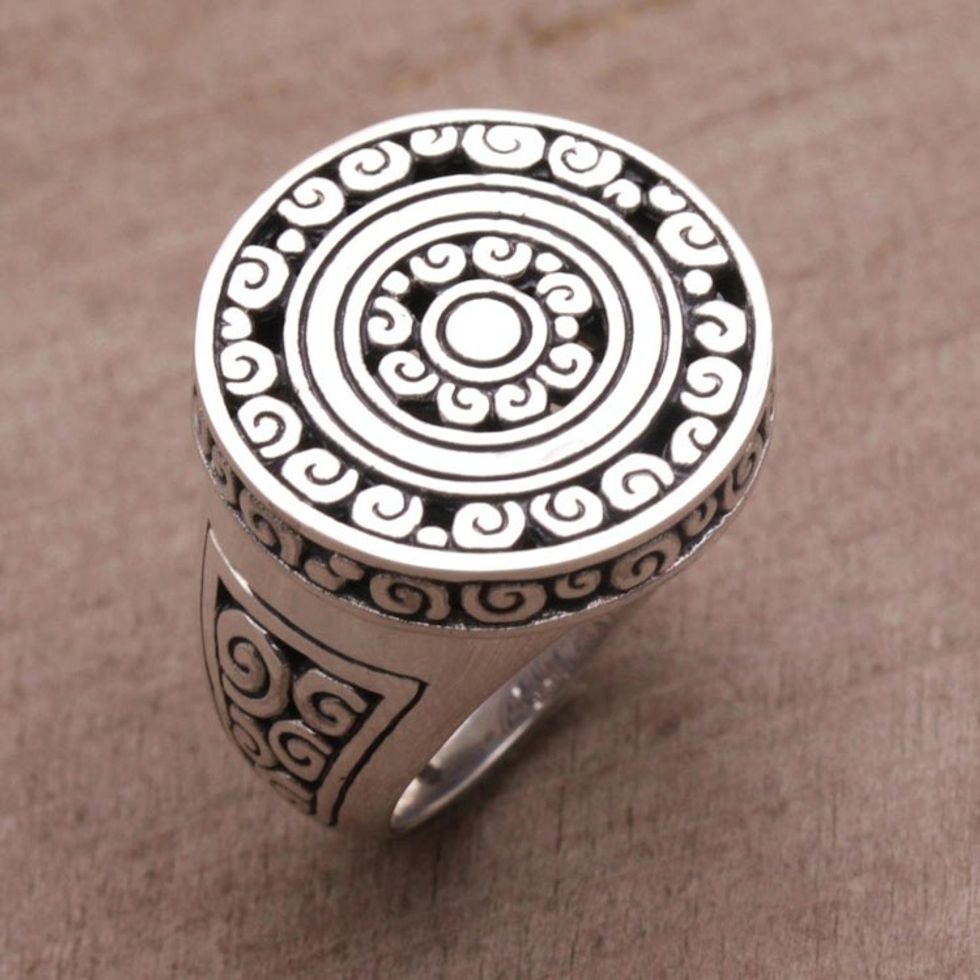 Artisan Crafted Sterling Silver Signet Ring 'Borobudur Muse'
