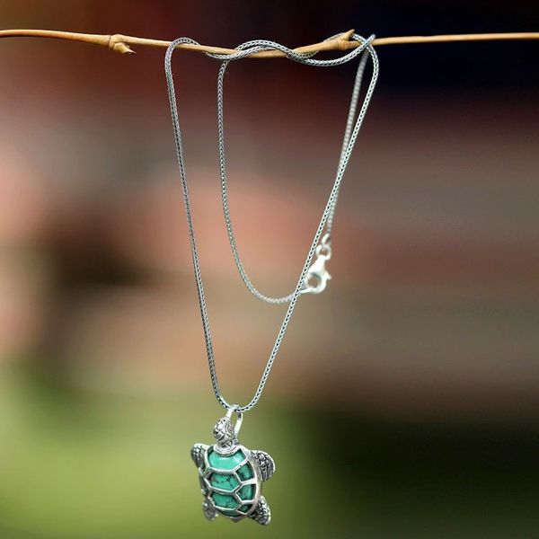 Alternate image for Sterling Silver and Reconstituted Turquoise Necklace Chelonia Turtle