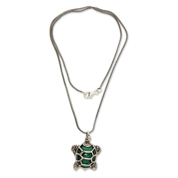 Alternate image for Sterling Silver and Reconstituted Turquoise Necklace Chelonia Turtle