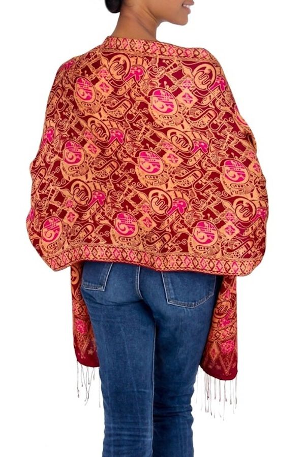 Alternate image for Artisan Crafted Geometric Silk Patterned Shawl Jakarta Lady