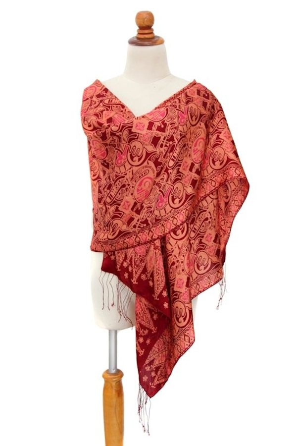 Alternate image for Artisan Crafted Geometric Silk Patterned Shawl Jakarta Lady