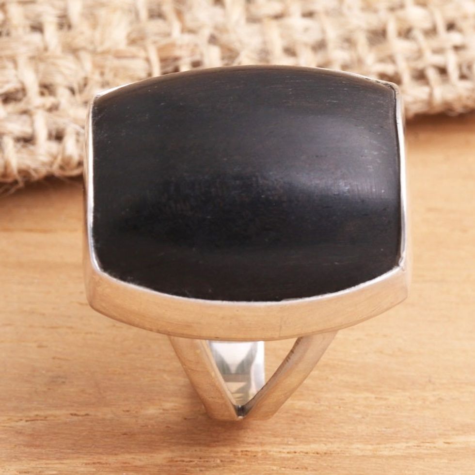 Wood and Silver Cocktail Ring 'Earth's Wisdom'