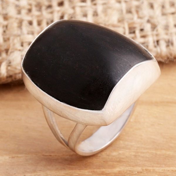 Alternate image for Wood and Silver Cocktail Ring Earths Wisdom