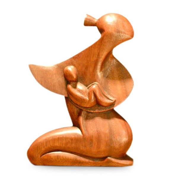 Alternate image for Handcrafted Mother and Child Wood Sculpture A Mothers Love