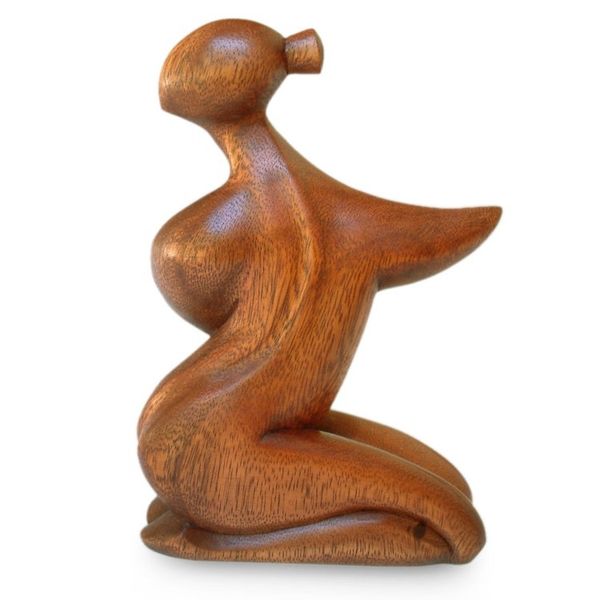 Alternate image for Handcrafted Mother and Child Wood Sculpture A Mothers Love