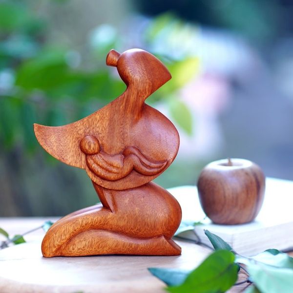 Alternate image for Handcrafted Mother and Child Wood Sculpture A Mothers Love